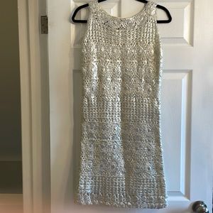 Metallic Accent Crocheted Sleeveless Shift Dress, sz XS